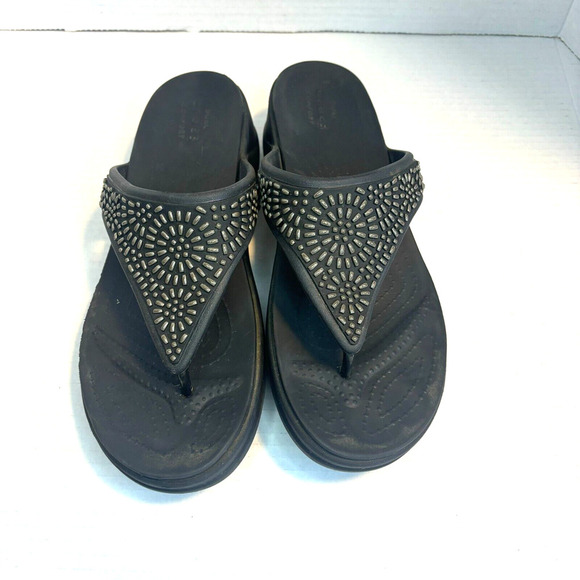 Crocs Sloane Diamante Sandals Women's 10 Black Rhinestone Bling Thong Flip Flop‎ - Picture 1 of 5